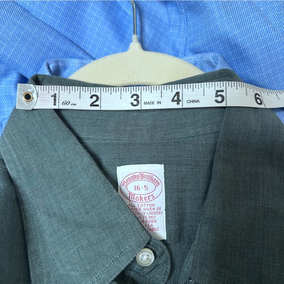 2 Brooks Brothers Dress Shirts Blue Windowpane Plaid 16-35 Green 16-5 Office - Picture 9 of 12